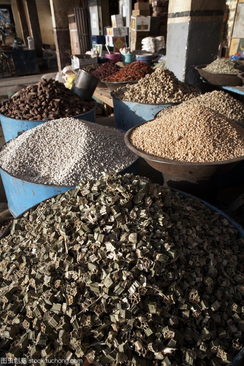 各种谷物和香料销售阿特巴拉河的集市苏丹非洲